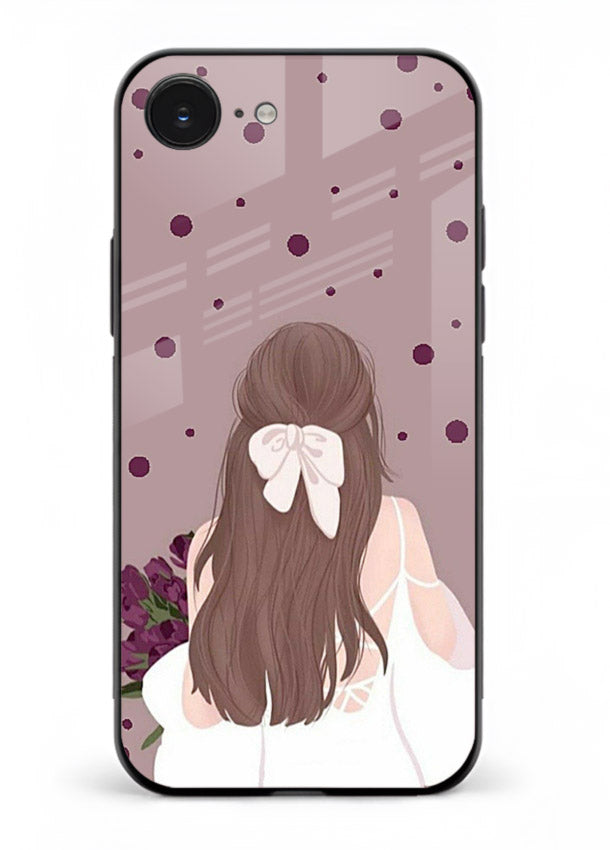 Purple Bow Girl cute portrait illustration iphone 16e glass back cover