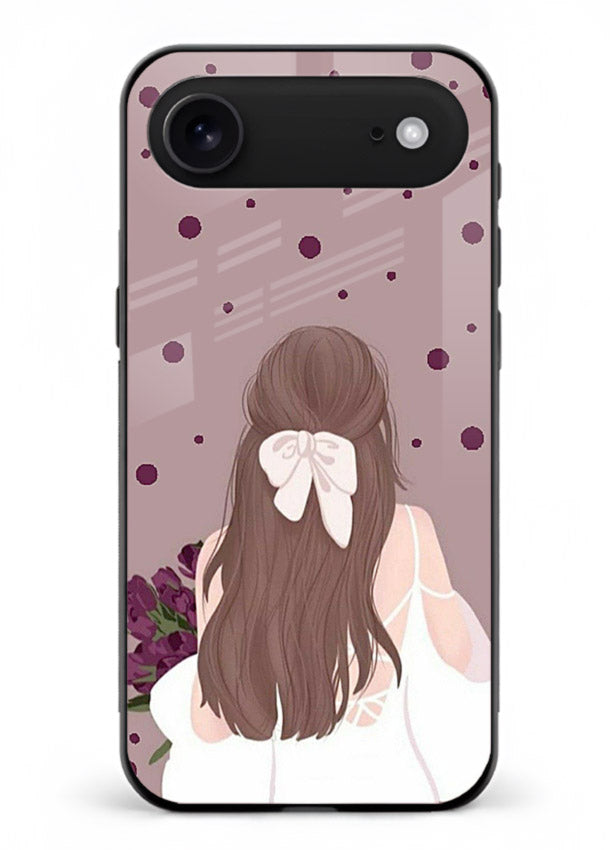 Purple Bow Girl cute portrait illustration iphone 17 air glass back cover