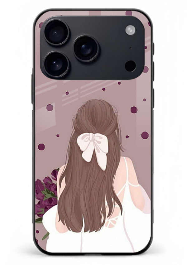 Purple Bow Girl cute portrait illustration iphone 18 pro max glass back cover