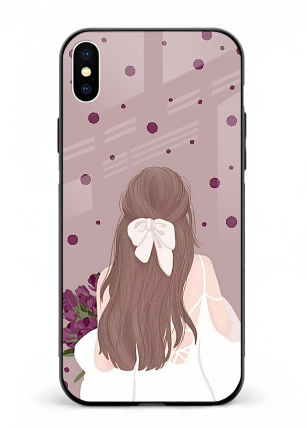 Purple Bow Girl cute portrait illustration iphone xs max glass back cover