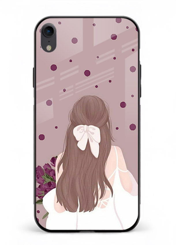 Purple Bow Girl cute portrait illustration iphone xr glass back cover