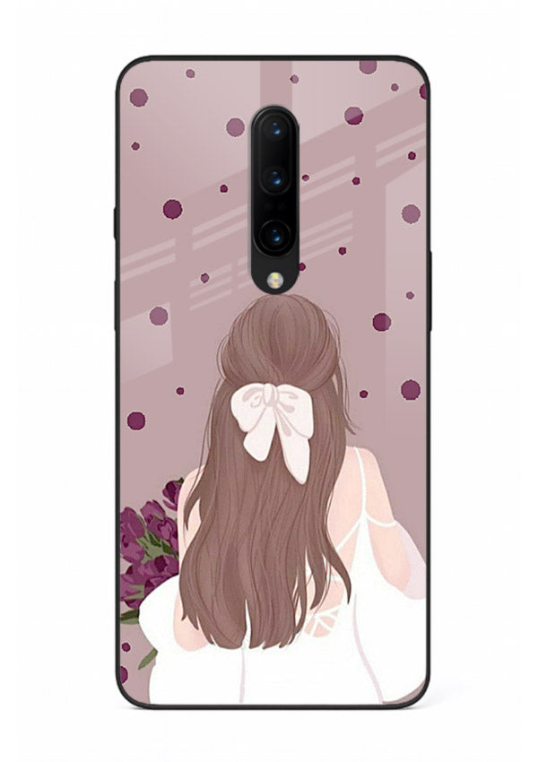 Purple Bow Girl cute portrait illustration OnePlus 8 glass back cover
