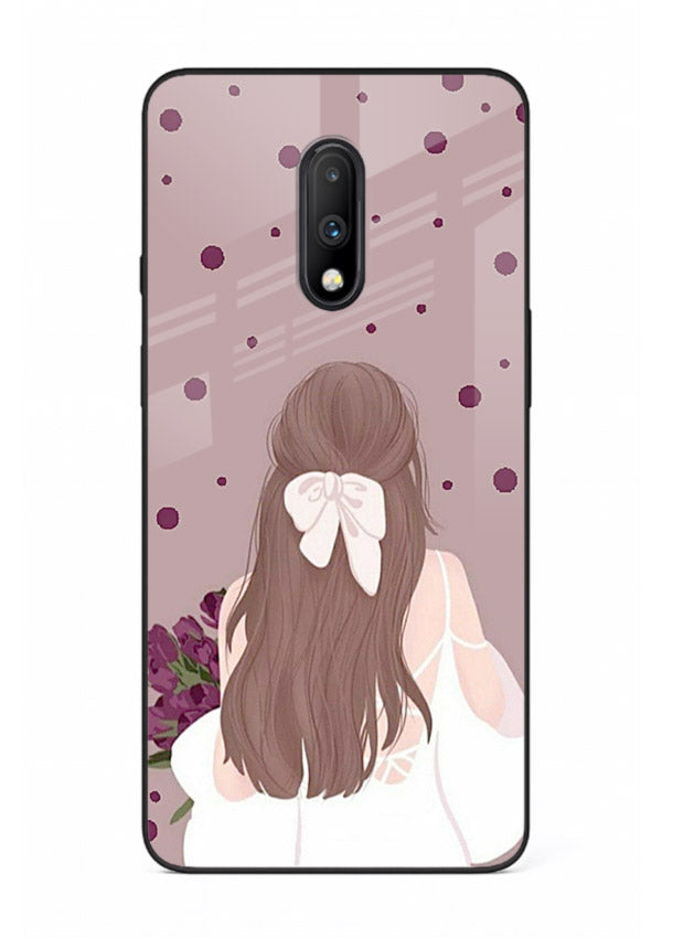 Purple Bow Girl cute portrait illustration OnePlus 7 glass back cover