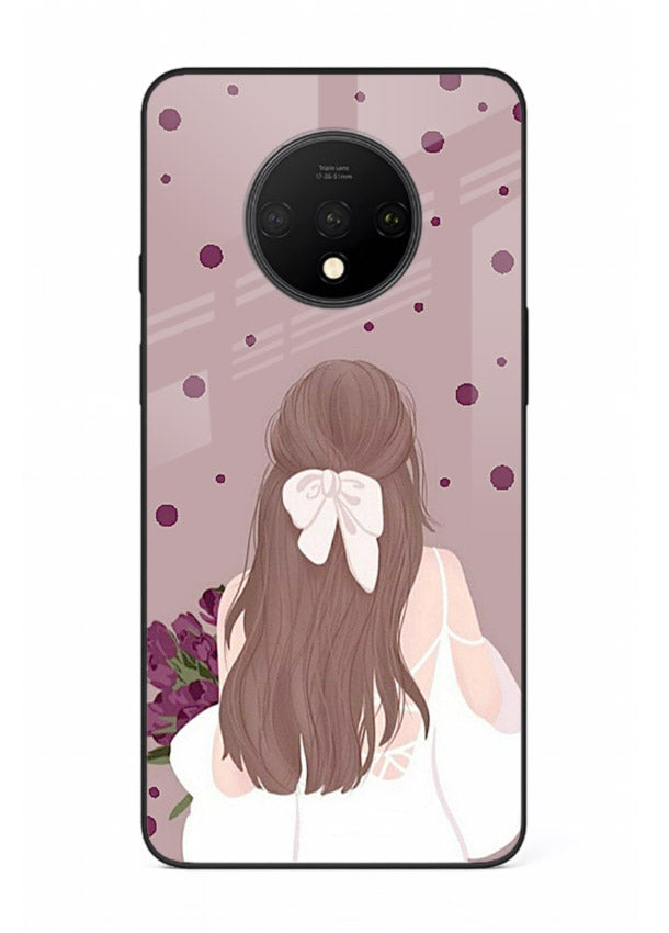 Purple Bow Girl cute portrait illustration OnePlus 7T glass back cover