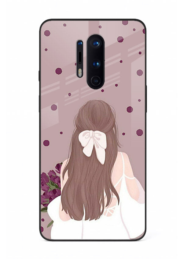 Purple Bow Girl cute portrait illustration OnePlus 8 Pro glass back cover