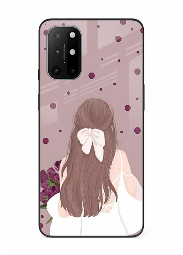 Purple Bow Girl cute portrait illustration OnePlus 8T glass back cover