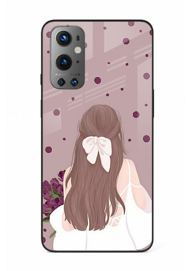 Purple Bow Girl cute portrait illustration OnePlus 9 glass back cover