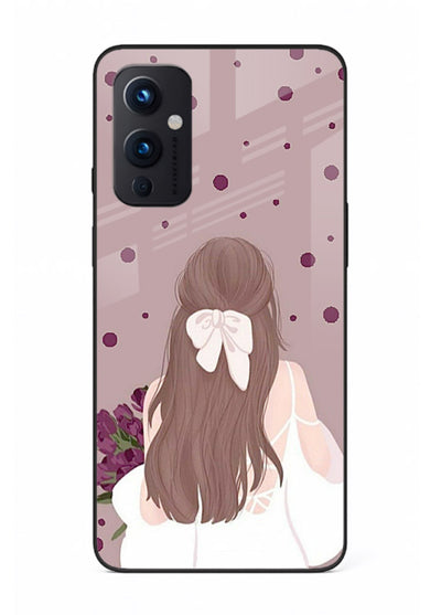 Purple Bow Girl cute portrait illustration OnePlus 9 Pro glass back cover