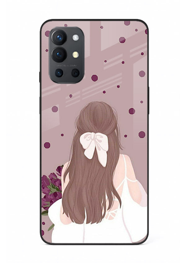 Purple Bow Girl cute portrait illustration OnePlus 9R glass back cover