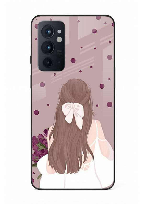 Purple Bow Girl cute portrait illustration OnePlus 9RT glass back cover