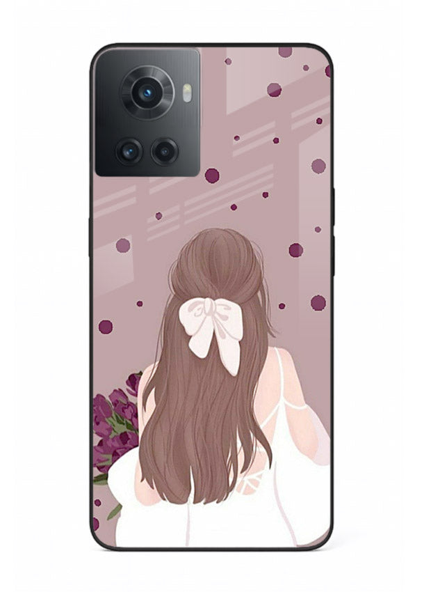 Purple Bow Girl cute portrait illustration OnePlus 10R glass back cover