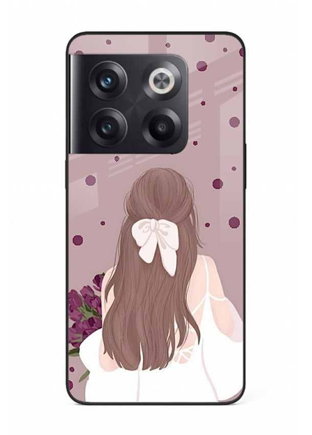 Purple Bow Girl cute portrait illustration OnePlus 10T glass back cover