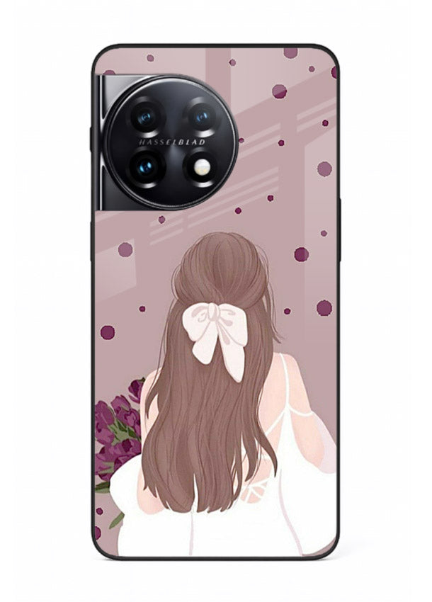 Purple Bow Girl cute portrait illustration OnePlus 11 glass back cover