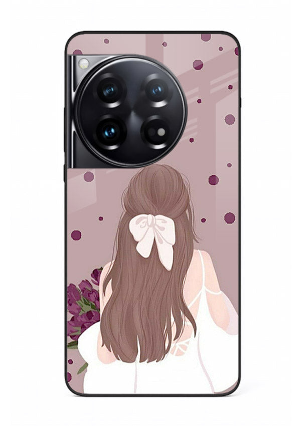 Purple Bow Girl cute portrait illustration OnePlus 12 glass back cover