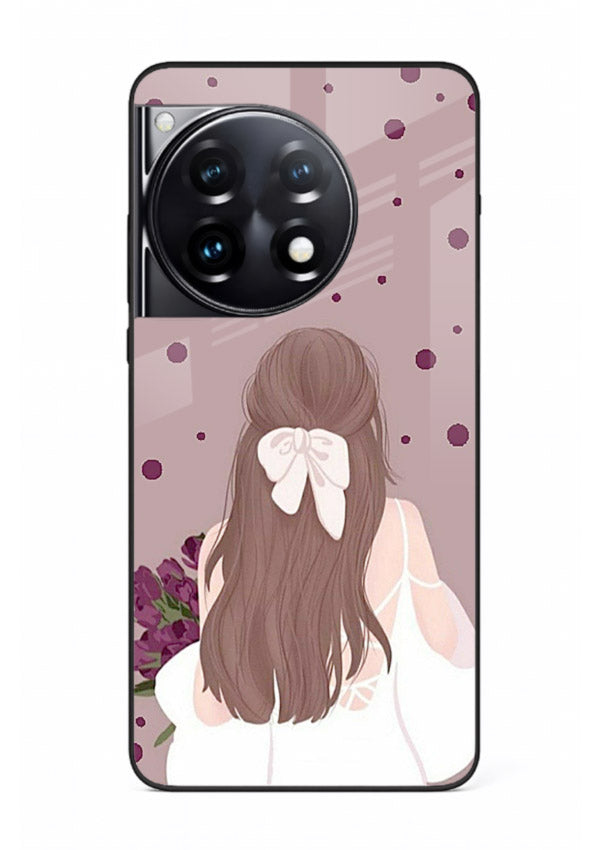 Purple Bow Girl cute portrait illustration OnePlus 12R glass back cover
