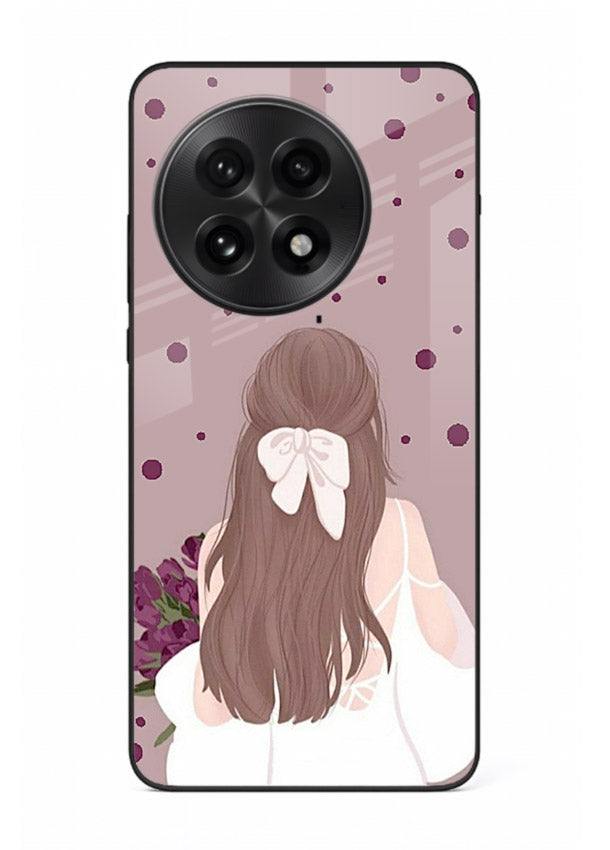 Purple Bow Girl cute portrait illustration OnePlus 13R glass back cover
