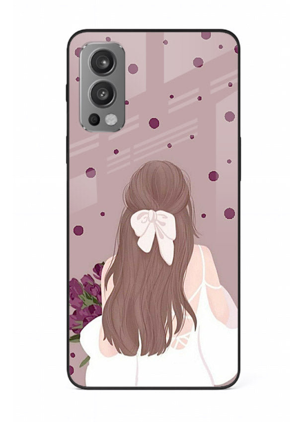 Purple Bow Girl cute portrait illustration OnePlus Nord 2 glass back cover