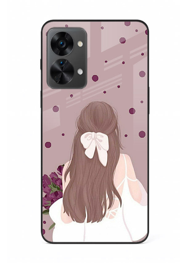 Purple Bow Girl cute portrait illustration OnePlus Nord 2T glass back cover