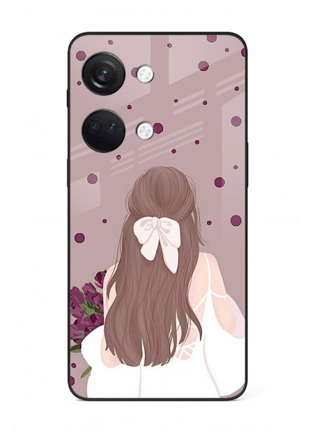 Purple Bow Girl cute portrait illustration OnePlus Nord 3 glass back cover