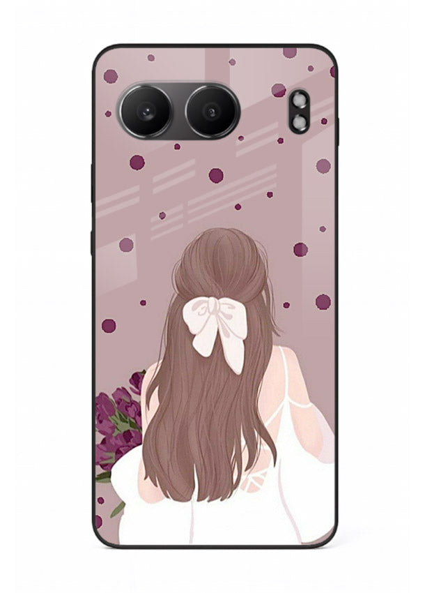 Purple Bow Girl cute portrait illustration OnePlus Nord 4 glass back cover