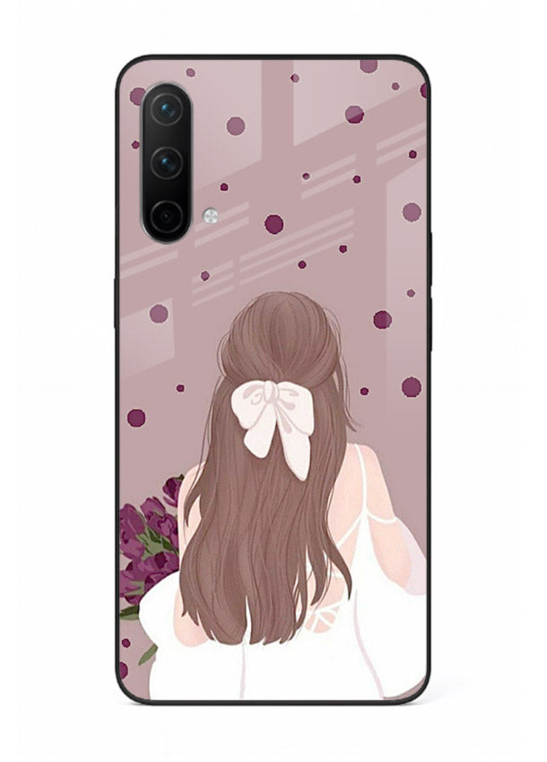 Purple Bow Girl cute portrait illustration OnePlus Nord CE 5G glass back cover