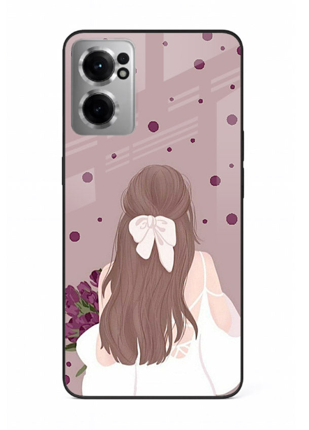 Purple Bow Girl cute portrait illustration OnePlus Nord CE2 5G glass back cover