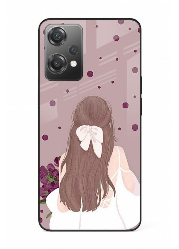 Purple Bow Girl cute portrait illustration OnePlus Nord CE2 Lite 5G glass back cover