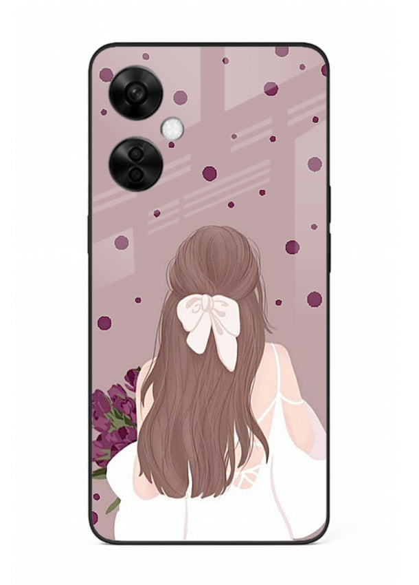 Purple Bow Girl cute portrait illustration OnePlus Nord CE3 Lite glass back cover