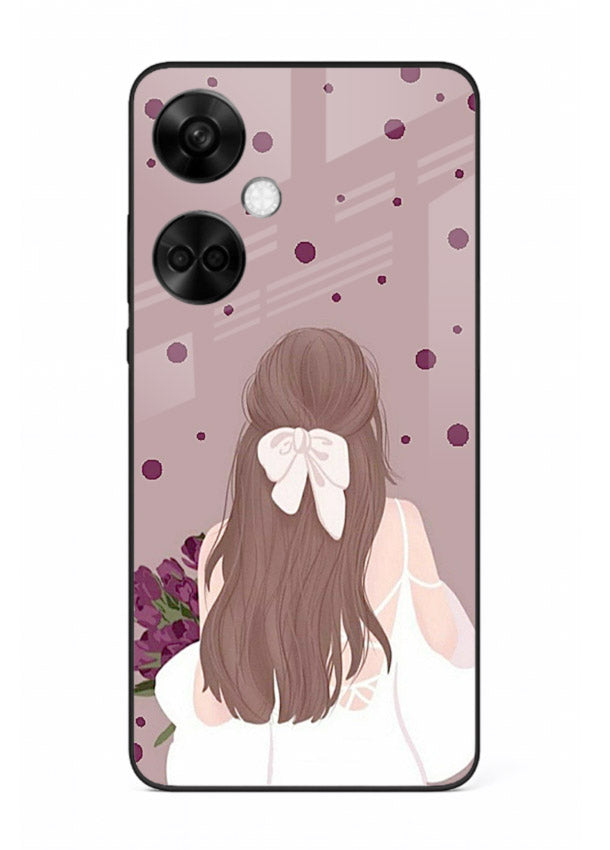 Purple Bow Girl cute portrait illustration OnePlus Nord CE3 glass back cover