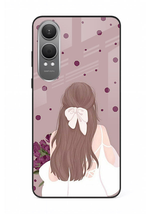 Purple Bow Girl cute portrait illustration OnePlus Nord CE4 Lite glass back cover