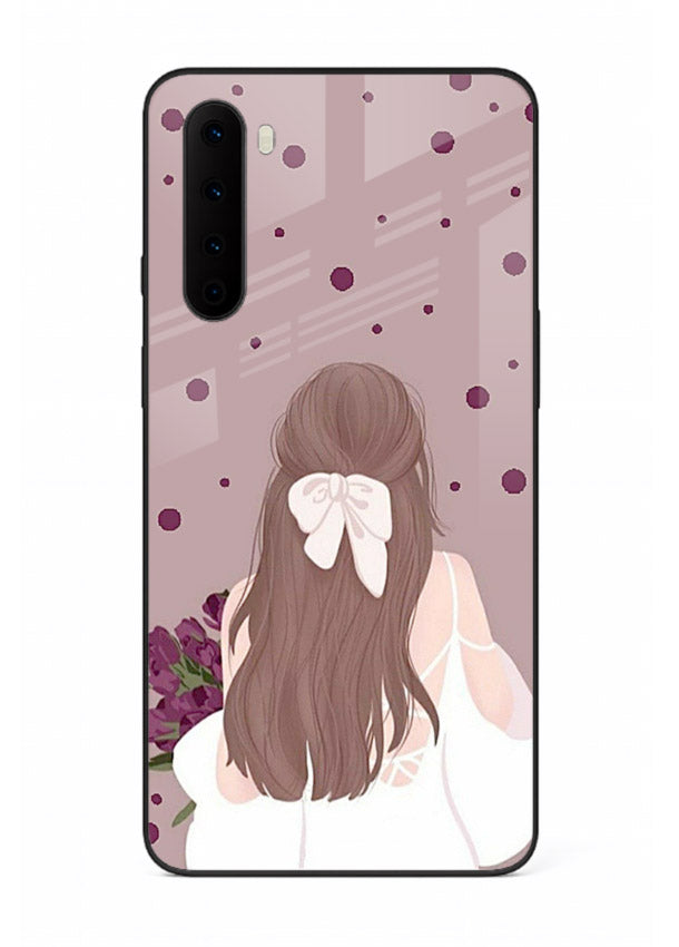 Purple Bow Girl cute portrait illustration OnePlus Nord glass back cover