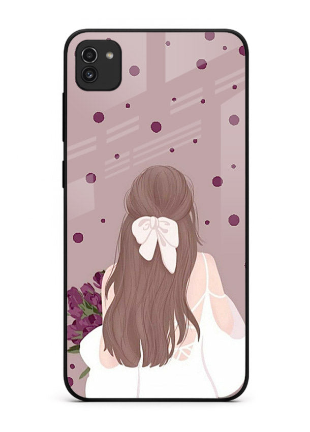 Purple Bow Girl cute portrait illustration Samsung A03 glass back cover