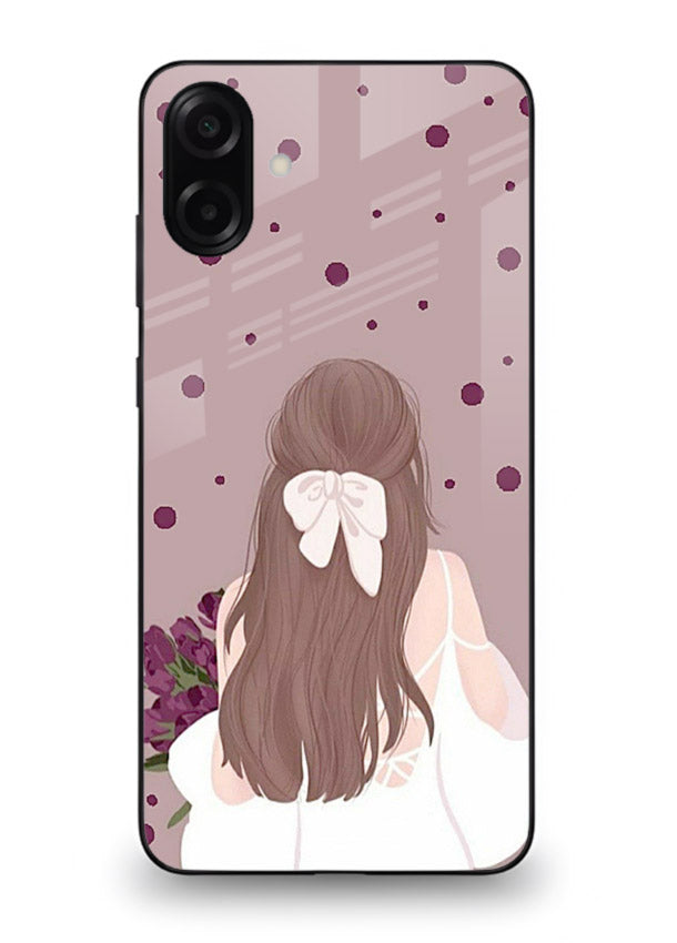 Purple Bow Girl cute portrait illustration Samsung A06 5G glass back cover