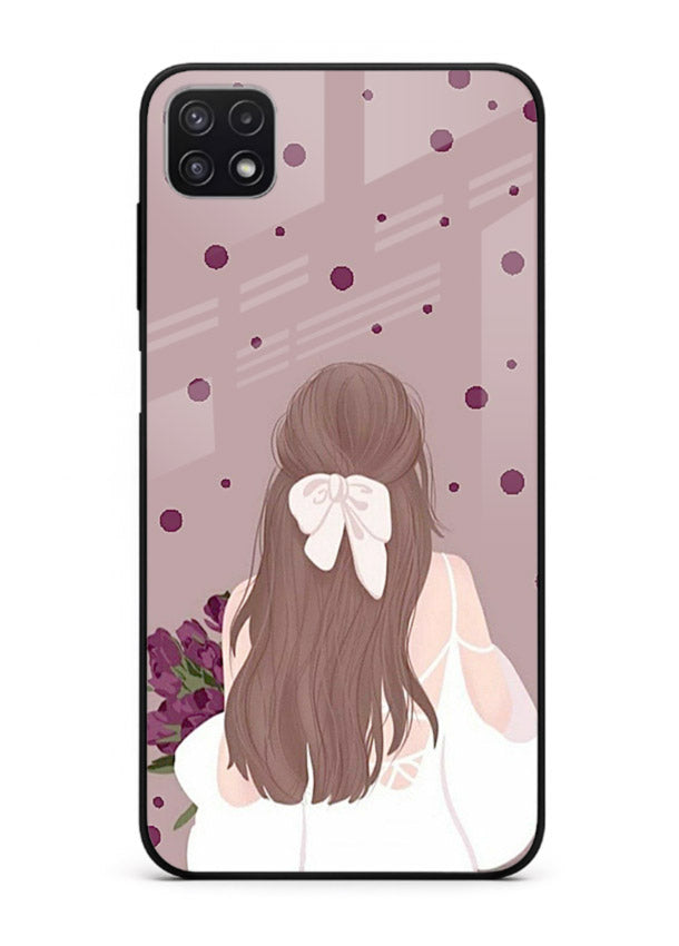 Purple Bow Girl cute portrait illustration Samsung F42 5G glass back cover
