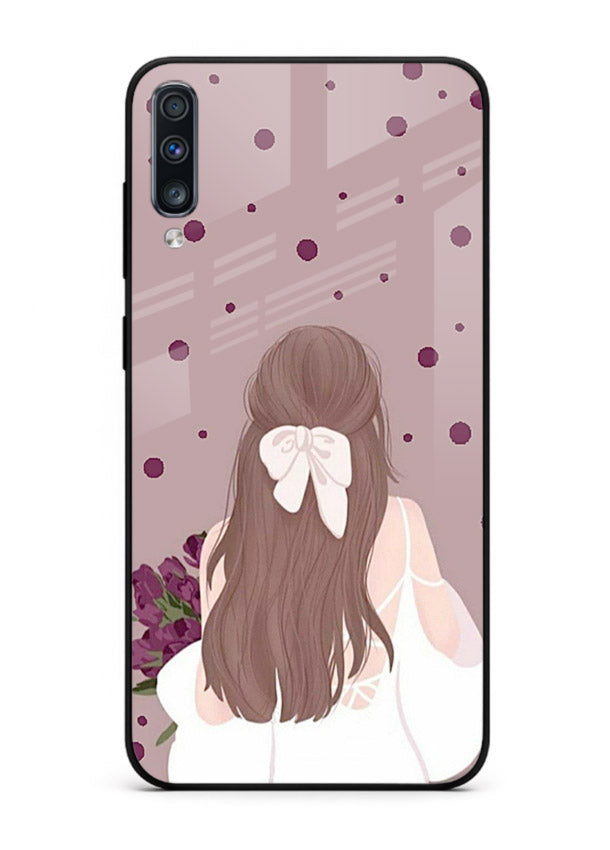 Purple Bow Girl cute portrait illustration Samsung A50 glass back cover