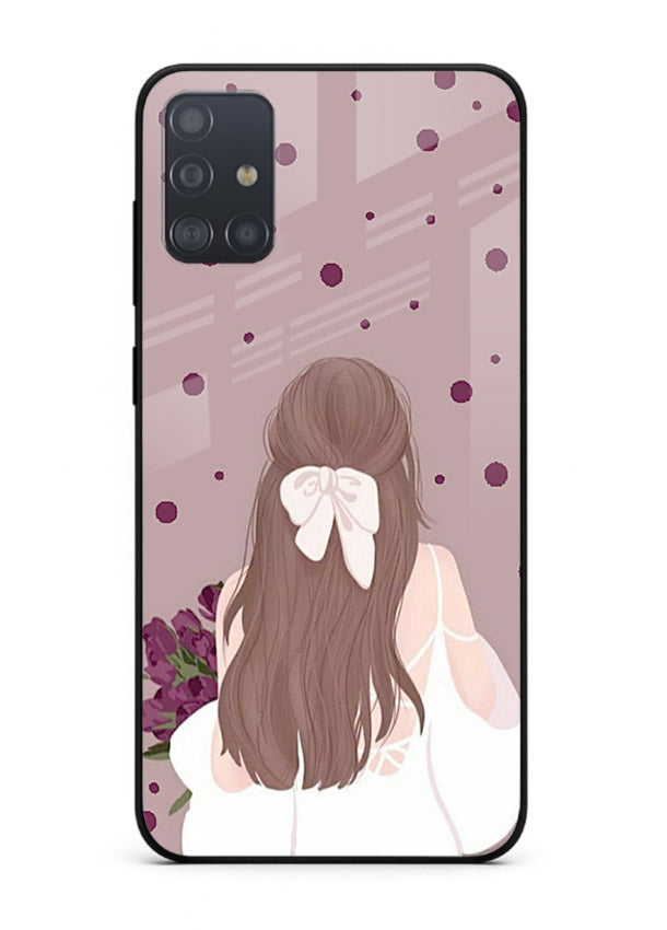 Purple Bow Girl cute portrait illustration Samsung A71 glass back cover