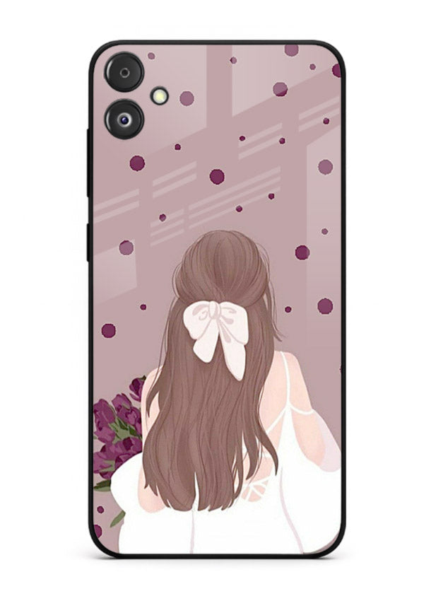 Purple Bow Girl cute portrait illustration Samsung F05 5G glass back cover
