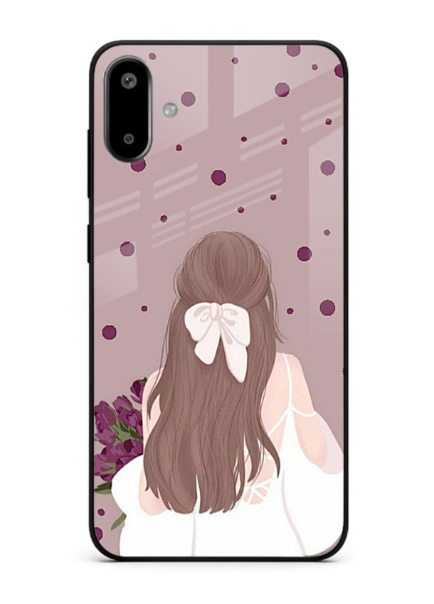 Purple Bow Girl cute portrait illustration Samsung F06 5G glass back cover