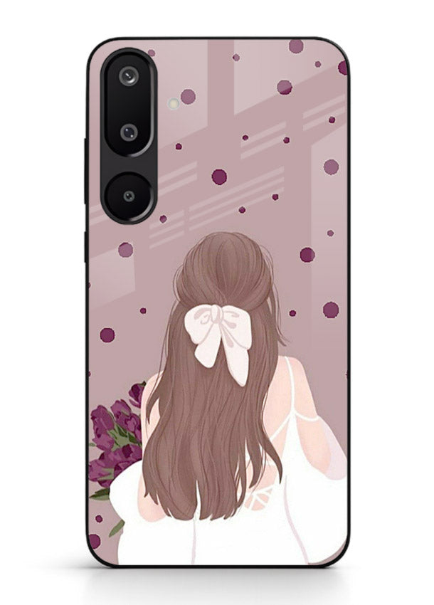 Purple Bow Girl cute portrait illustration Samsung M16 5G glass back cover