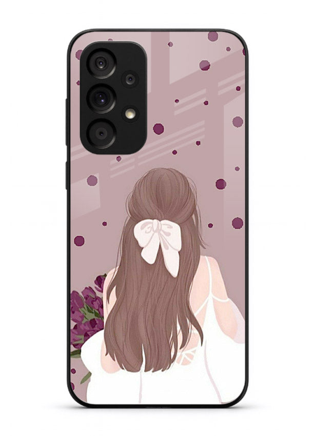 Purple Bow Girl cute portrait illustration Samsung A53 5G glass back cover