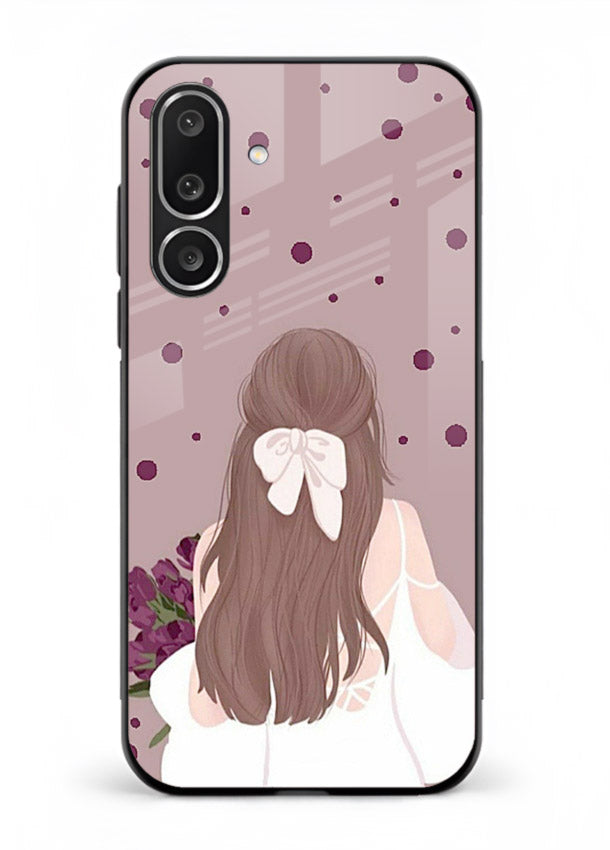 Purple Bow Girl cute portrait illustration Samsung M56 5G glass back cover