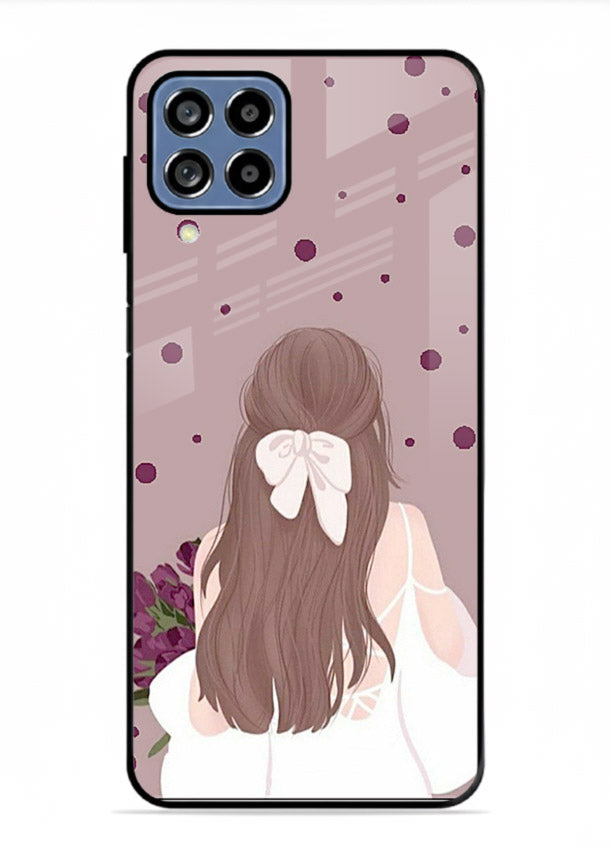 Purple Bow Girl cute portrait illustration Samsung A22 4G glass back cover