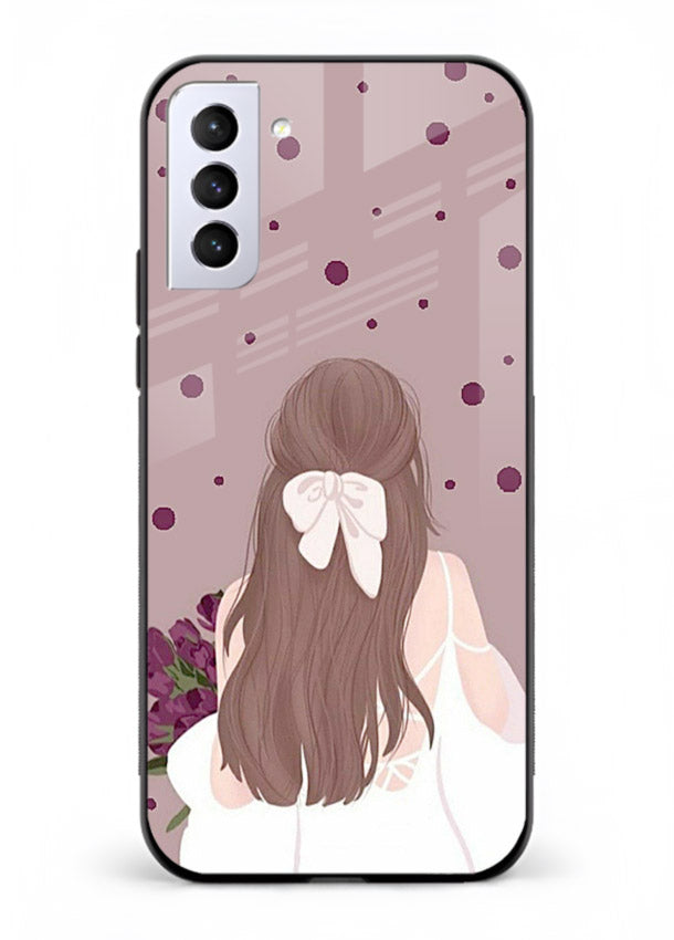 Purple Bow Girl cute portrait illustration Samsung S21 Plus glass back cover