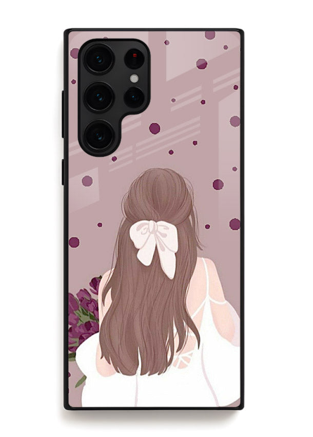 Purple Bow Girl cute portrait illustration Samsung S23 Ultra glass back cover