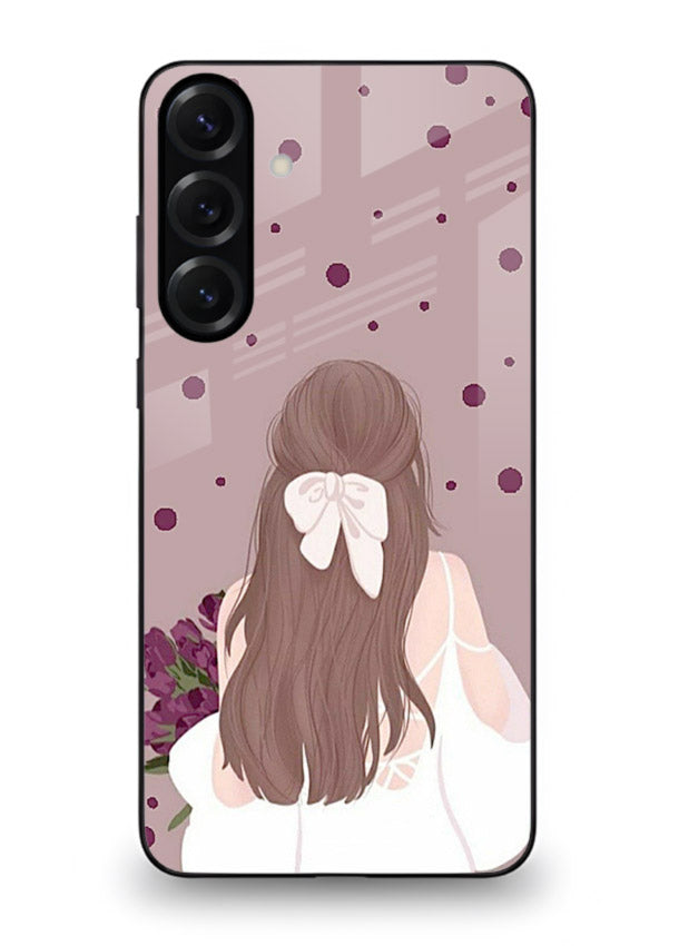Purple Bow Girl cute portrait illustration Samsung A35 5G glass back cover