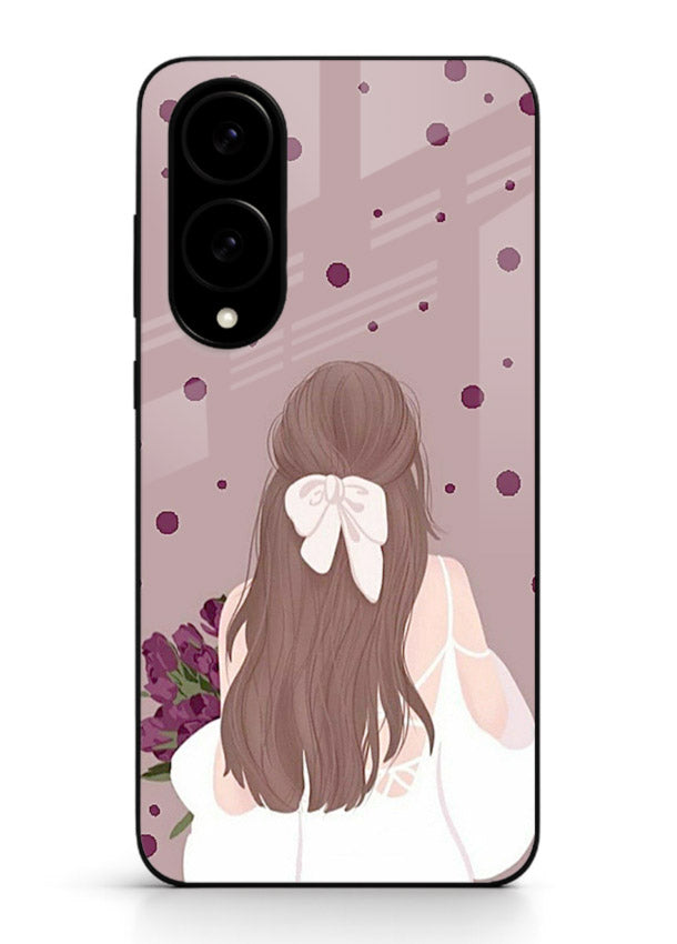 Purple Bow Girl cute portrait illustration Samsung S25 Edge glass back cover