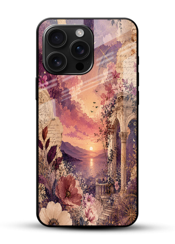 Purple moon arch glass back cover with dusky sky and silhouetted archway design - 1