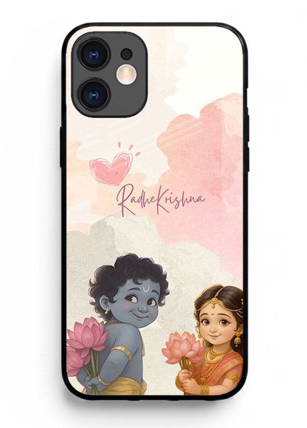 Cute Radha Krishna art iphone 12 mini glass romantic devotional couple case
