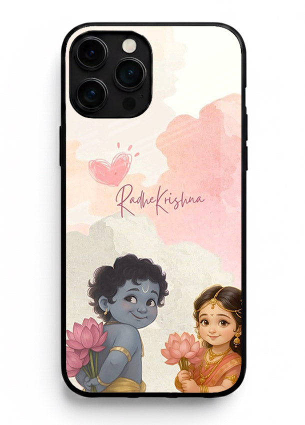 Cute Radha Krishna art iphone 12 pro max glass romantic devotional couple case