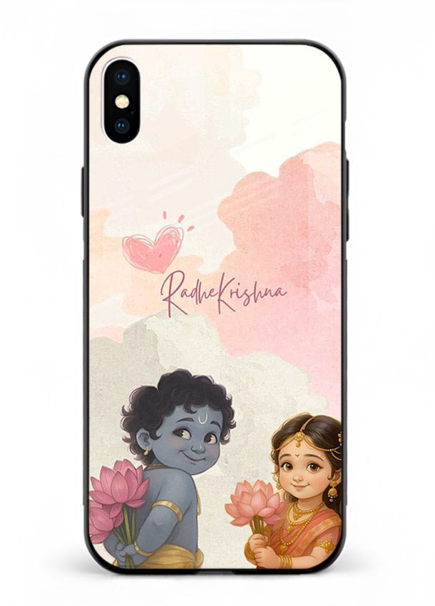 Cute Radha Krishna art iphone xs max glass romantic devotional couple case
